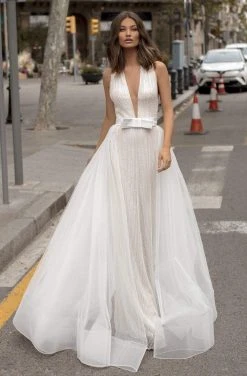 Formal Gowns Tarik Ediz - 93953 Plunging V-Neck Bow Evening Gown