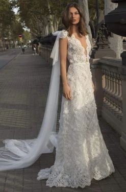 Formal Gowns Tarik Ediz - 93956 V-Neck Lace A-Line Dress