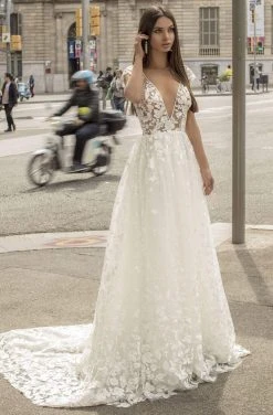 Tarik Ediz - 93958 V-Neck Floral Appliques A-Line Dress