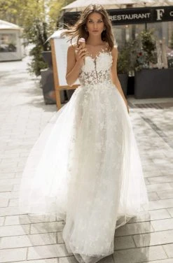 Tarik Ediz - 93965 Illusion Floral Applique A-Line Dress