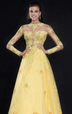 Formal Gowns Tarik Ediz - Appliqued Tulle Gown 92540