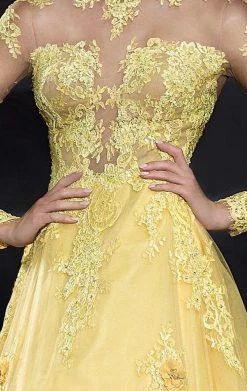 Formal Gowns Tarik Ediz - Appliqued Tulle Gown 92540