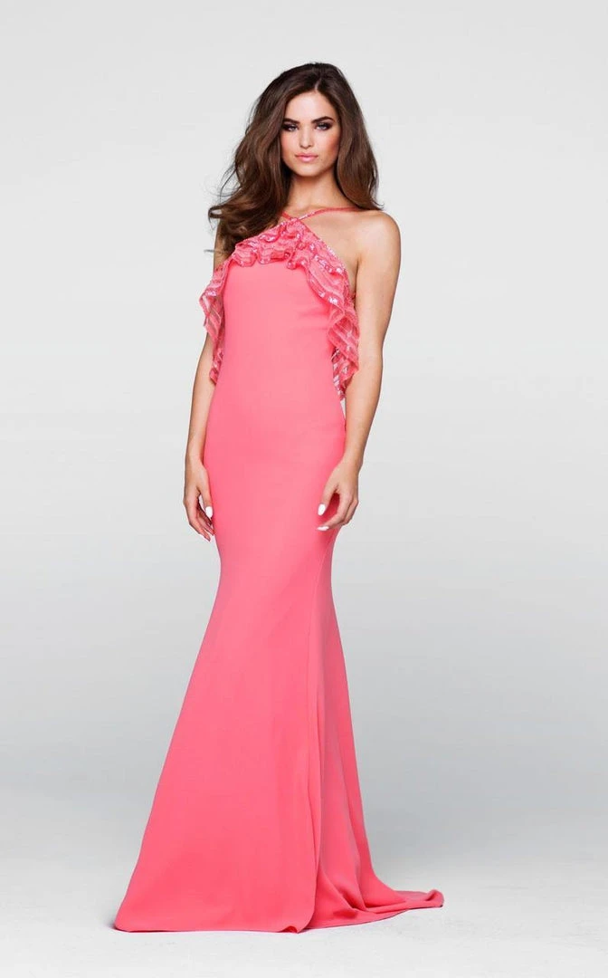 Tarik Ediz - Beaded Halter Neck Dress 50059 3 Tarik Ediz - Beaded Halter Neck Dress 50059