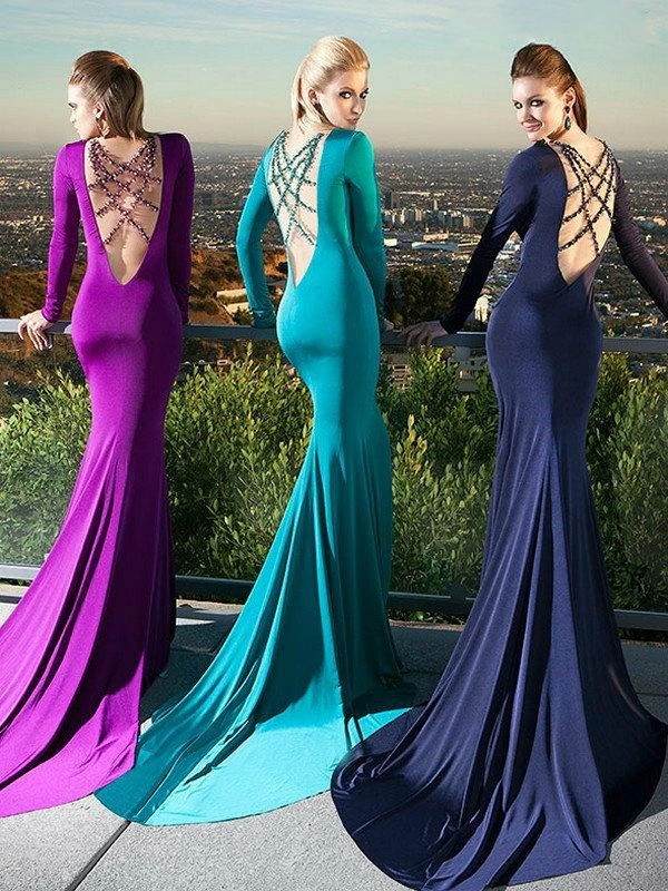 Tarik Ediz - Beaded Long Sleeve Strappy Illusion Gown 92409 7 Tarik Ediz - Beaded Long Sleeve Strappy Illusion Gown 92409