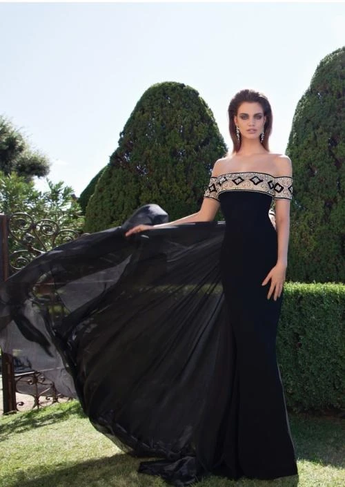 Formal Gowns Tarik Ediz - Beaded Off-The-Shoulder Neck Gown 92628 3 Formal Gowns Tarik Ediz - Beaded Off-The-Shoulder Neck Gown 92628