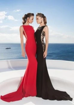 Tarik Ediz - Embellished Bateau Neck Gown 92524 Formal Gowns