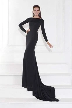 Tarik Ediz - Embellished Bateau Neck Long Sleeve Gown 92594