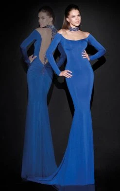 Tarik Ediz - Embellished Choker Illusion Long Gown 92423 Formal Gowns