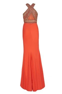 Tarik Ediz - Embellished Crisscross Halter Strap Gown 92530 Formal Gowns