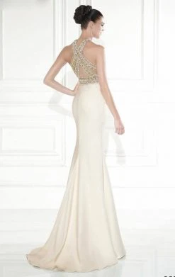 Tarik Ediz - Embellished Crisscross Halter Strap Gown 92530 Formal Gowns