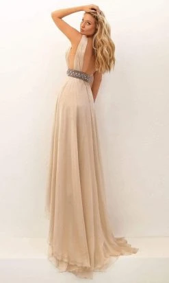 Tarik Ediz - Embellished Deep V-neck A-line Dress 50701