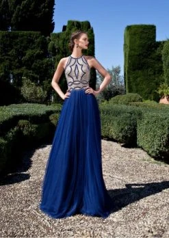 Tarik Ediz - Embellished Halter Neck Dress 92608 Formal Gowns