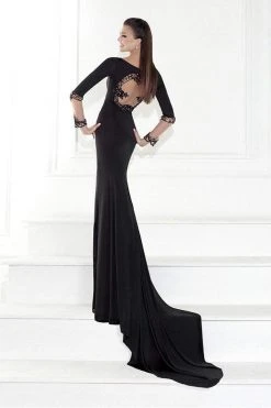 Formal Gowns Tarik Ediz - Embellished Long Sleeves Slit Gown 92586 5 Formal Gowns Tarik Ediz - Embellished Long Sleeves Slit Gown 92586