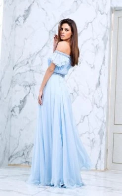 Tarik Ediz - Embellished Off-The-Shoulder Neck Dress 50099