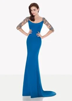 Tarik Ediz - Embellished Sleeves Long Dress 92697 Formal Gowns