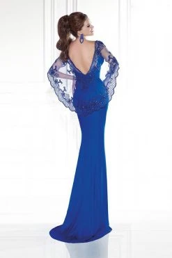 Formal Gowns Tarik Ediz - Embellished V-Neck Cape Gown 92583