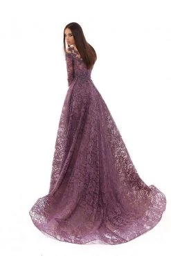 Formal Gowns Tarik Ediz - Embroidered Illusion Neck Dress With Overskirt 93633 - 1 Pc Lavender In Size 8 Available