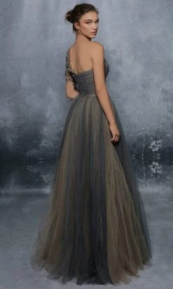 Formal Gowns Tarik Ediz - Embroidered Tulle Single Sleeve Ballgown 96001