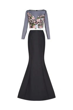 Formal Gowns Tarik Ediz - Floral Accented Mermaid Dress 50004 14 Formal Gowns Tarik Ediz - Floral Accented Mermaid Dress 50004