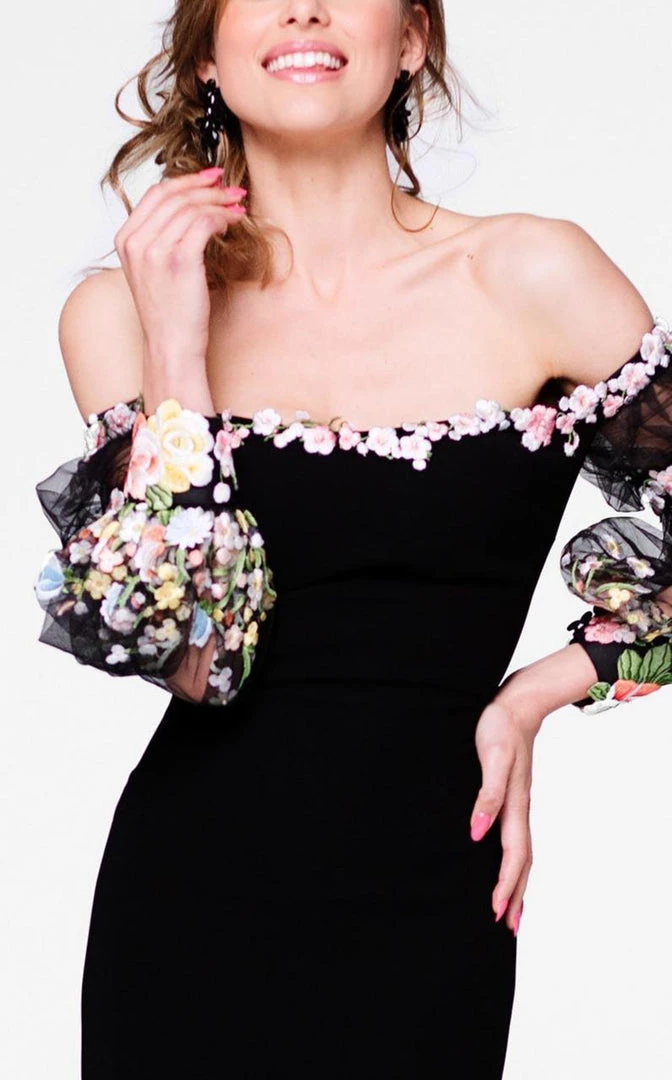 Tarik Ediz - Floral Accented Sheath Dress 50001 Formal Gowns 4 Tarik Ediz - Floral Accented Sheath Dress 50001 Formal Gowns