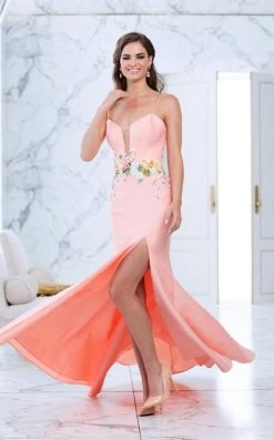 Tarik Ediz - Floral Embroidered V-Neck Trumpet Dress 50066