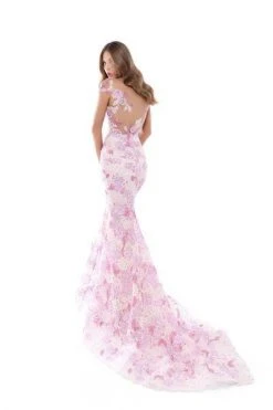 Tarik Ediz - Floral Lace Cap Sleeve Mermaid Gown With Train 50493 - 1 Pc Yellow In Size 6 Available Formal Gowns