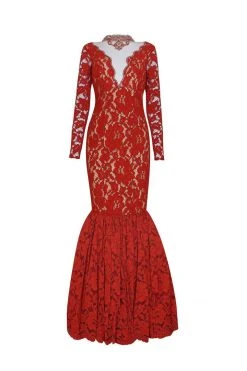 Tarik Ediz - Lace Illusion High Neck Mermaid Dress 50050