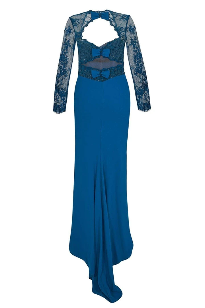 Tarik Ediz - Lace Sleeved Gown 92543 8 Tarik Ediz - Lace Sleeved Gown 92543