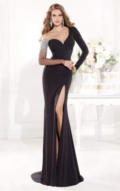 Formal Gowns Tarik Ediz - Mte92373 Illusion Asymmetrical Long Sleeve Gown