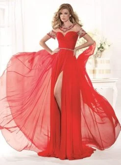 Tarik Ediz - MTE92386 Bejeweled Illusion Neckline Evening Gown