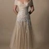 Tarik Ediz - Off Shoulder Tulle A-line Cocktail Dress 96019 - 1 Pc Stone In Size 8 Available Cocktail Dresses