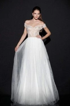 Formal Gowns Tarik Ediz - Off-Shoulder Tulle Gown 92501