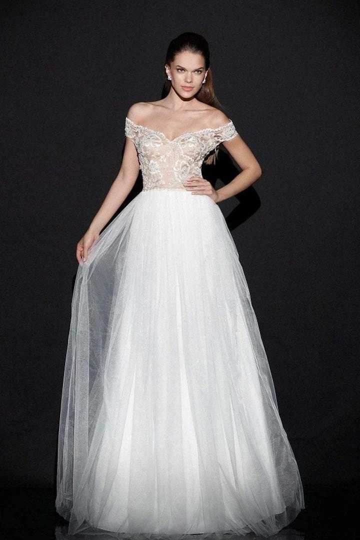 Formal Gowns Tarik Ediz - Off-Shoulder Tulle Gown 92501 3 Formal Gowns Tarik Ediz - Off-Shoulder Tulle Gown 92501