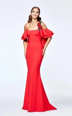 Tarik Ediz - Off-the-Shoulder Ruffle Sleeves Dress 93108 Formal Gowns