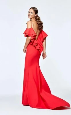 Tarik Ediz - Off-the-Shoulder Ruffle Sleeves Dress 93108 Formal Gowns