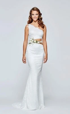 Tarik Ediz - One-Shoulder Lace Long Gown 93138