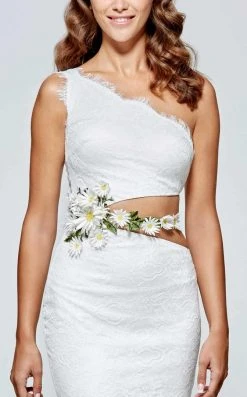 Tarik Ediz - One-Shoulder Lace Long Gown 93138