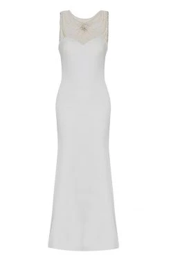 Formal Gowns Tarik Ediz - Pearl Embellished Sheath Dress 50084 19 Formal Gowns Tarik Ediz - Pearl Embellished Sheath Dress 50084