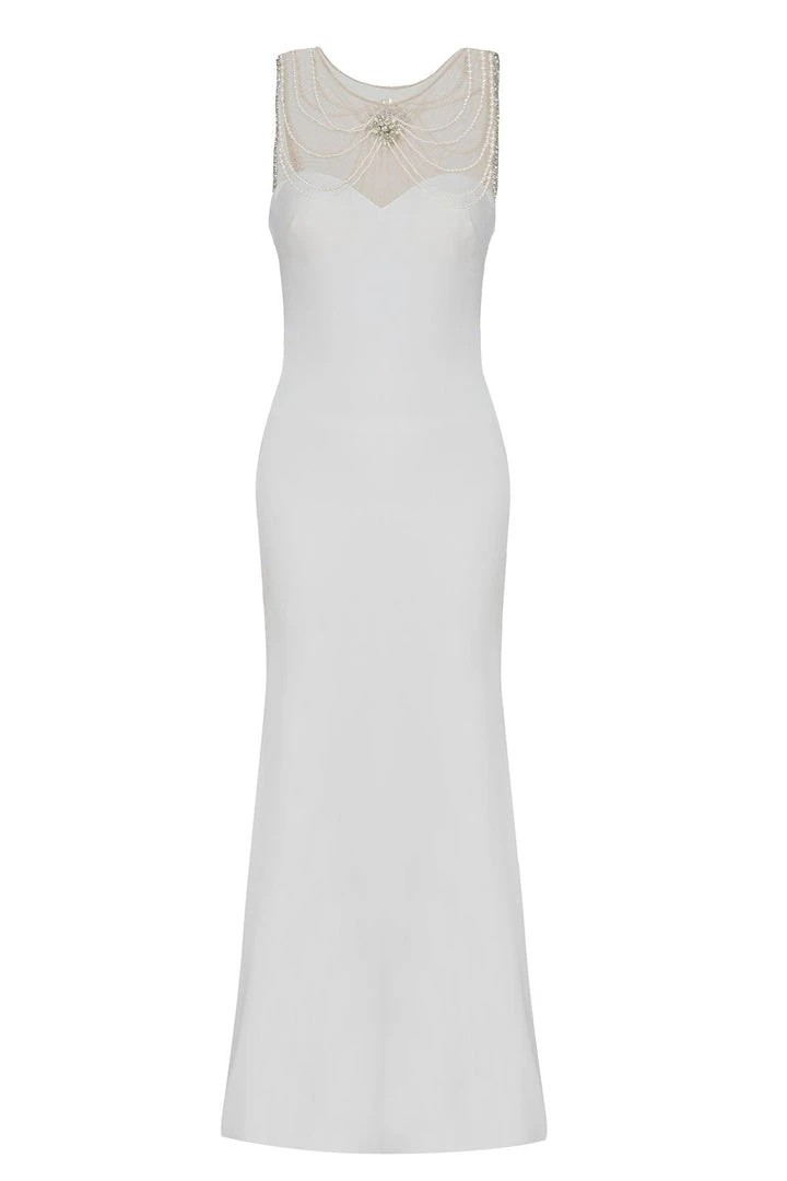 Formal Gowns Tarik Ediz - Pearl Embellished Sheath Dress 50084 10 Formal Gowns Tarik Ediz - Pearl Embellished Sheath Dress 50084