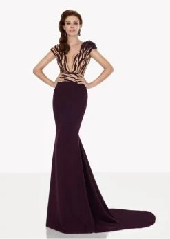 Formal Gowns Tarik Ediz - Plunging Mermaid Dress 92723