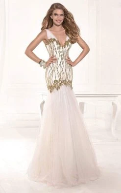 Formal Gowns Tarik Ediz - Sequined V-Neck Gown 92382