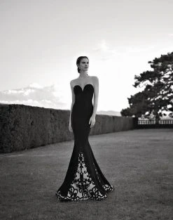 Tarik Ediz - Sheer Boat Neck Evening Gown 92612 Formal Gowns