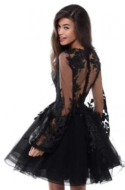 Tarik Ediz - Sheer Long Sleeve Floral Lace A-line Dress 50414 - 1 Pc Red In Size 8 Available Cocktail Dresses