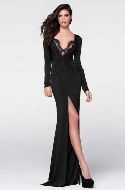 Formal Gowns Tarik Ediz - Slim Long Sleeve V Neck Twist Gown 50017