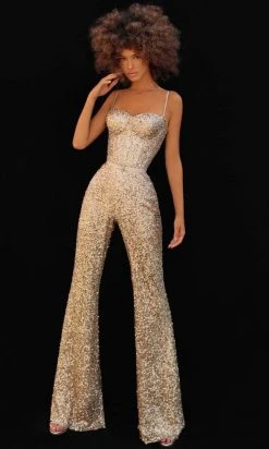 Formal Gowns Tarik Ediz - Sweetheart Sequin Evening Jumpsuit 51163 - 1 Pc Pink In Size 6 Available