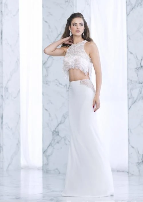 Formal Gowns Tarik Ediz - Two Piece Fringe Gown 50047 3 Formal Gowns Tarik Ediz - Two Piece Fringe Gown 50047