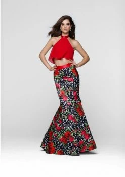 Formal Gowns Tarik Ediz - Two Piece Halter Gown 50034