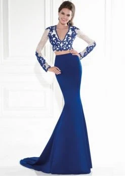 Formal Gowns Tarik Ediz - Two-Piece Lace V-Neck Long Gown 92575