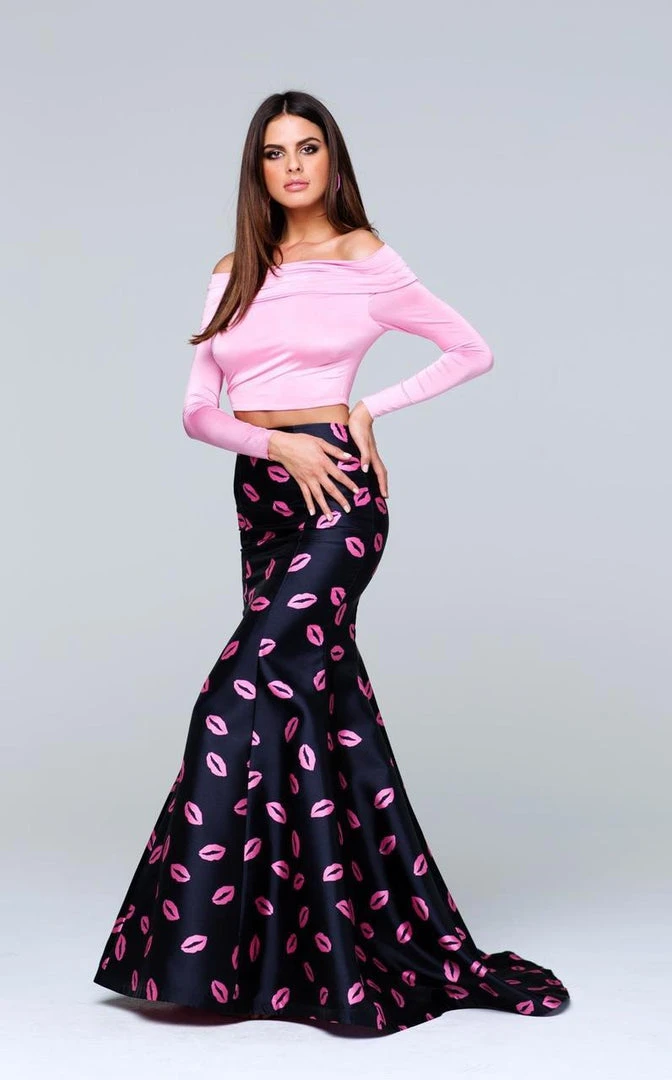 Formal Gowns Tarik Ediz - Two-Piece Print Off-The-Shoulder Neck Dress 50112 3 Formal Gowns Tarik Ediz - Two-Piece Print Off-The-Shoulder Neck Dress 50112