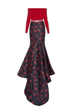 Formal Gowns Tarik Ediz - Two-Piece Print Off-The-Shoulder Neck Dress 50112 10 Formal Gowns Tarik Ediz - Two-Piece Print Off-The-Shoulder Neck Dress 50112